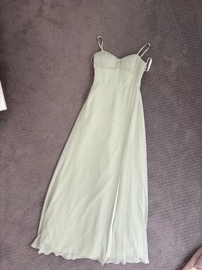Azazie Light Green Spaghetti Strap Maxi Gown